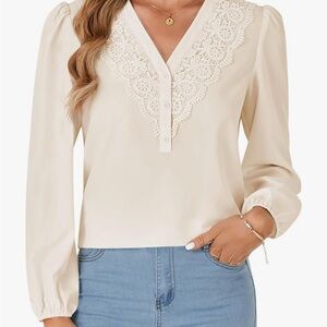 Chic Cream Lace V-Neck Blouse